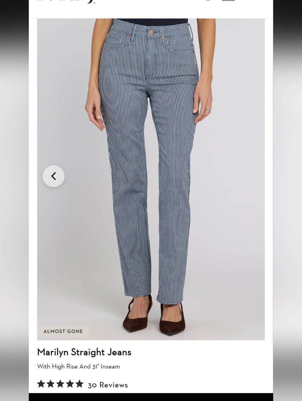 NYDJ Navy and White Pinstripe Straight Leg Jeans Women's Size 4